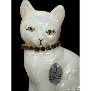 VTG Fenton Opalescent Calendar Cat Amethyst Collar Hand Painted Signed & Sticker